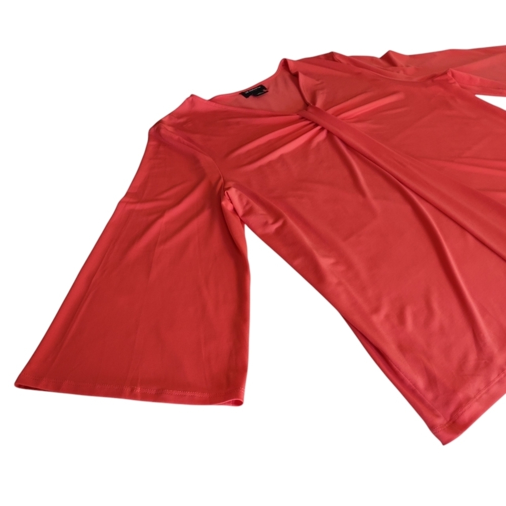 Liz Claiborne Blouse Career Woman's Coral Red 3/4 Sleeve V-Neck Stretch Sz XXL - Picture 6 of 8